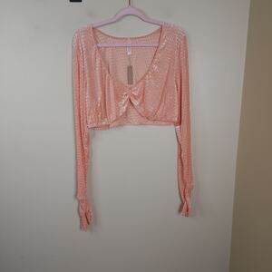 SKIMS Velvet Burnout Logo Glove Crop Top In Peach Size 3X